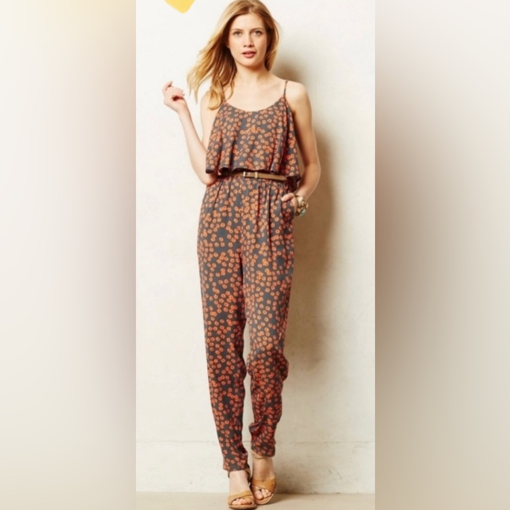 Anthropologie Lilka Curieuse Floral Spaghetti Strap Jumpsuit